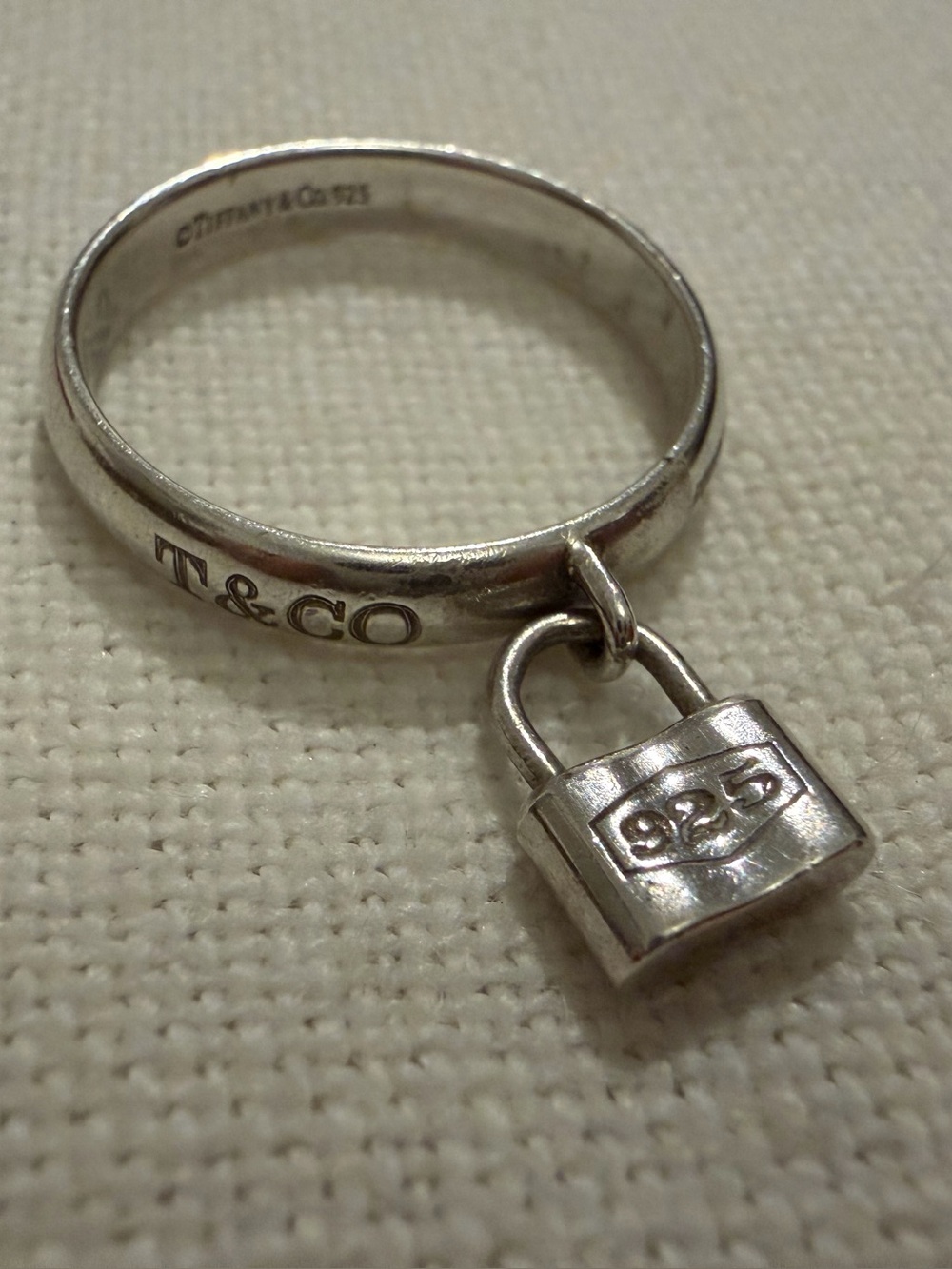 Sterling Silver Tiffany’s 1837 Dangling Lock Ring Size 9